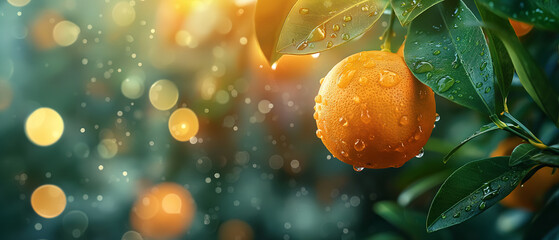 Ripe orange fruits on orange tree between lush foliage.. Generative AI