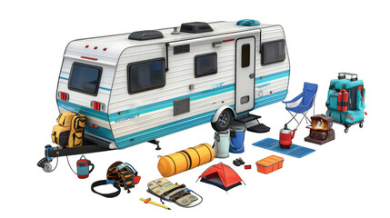 Naklejka premium RV camping gear isolated on transparent background