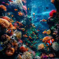 Underwater, coral reef and fishes - obrazy, fototapety, plakaty