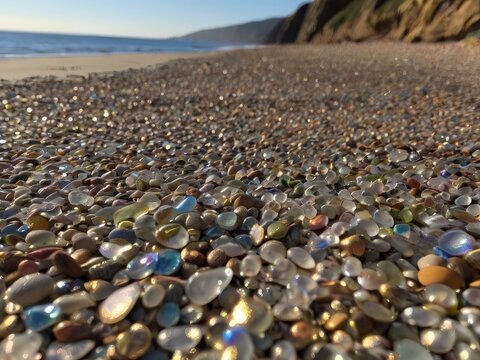 pebble stones. The beach is beautiful with many shimmering pebbles