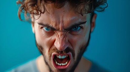 Intimidating bearded man showing signs of anger and aggression, ready to unleash his wrath - obrazy, fototapety, plakaty