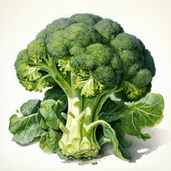 Watercolor Broccoli Illustration, Generative Ai