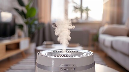 Dynamic air purifier animation removing visible pm2.5 particles to improve indoor air quality - obrazy, fototapety, plakaty