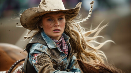 Cowgirl in action during a rodeo event