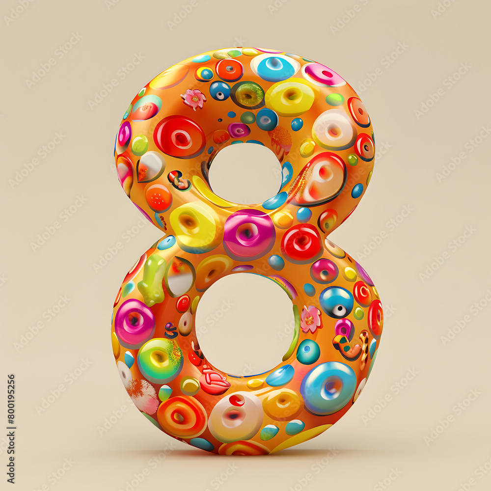 Aufkleber the number 8 is made up of many different colored circles. generative ai