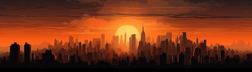 A beautiful sunset over a big city.