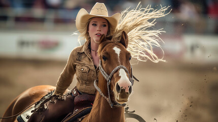 Cowgirl in action during a rodeo event
