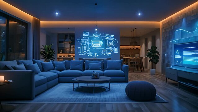 Digital Ambiance: dining room with smart home icons for lighting and atmosphere