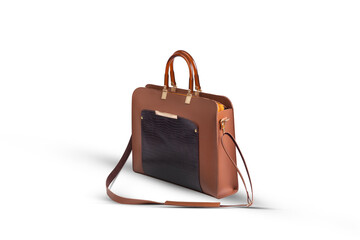  brown Leather bag made from high quality leather for executives, isolated on white background
