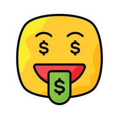 Rich emoji vector design, greedy expressions, dollar sign on tongue
