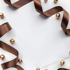 Brown ribbon and beads on a white background
