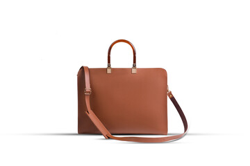  brown Leather bag made from high quality leather for executives, isolated on white background