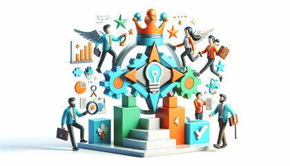 Strive for Collaboration Excellence: 3D Cartoon Icon Illustrating Quality Partnerships, Innovation, and Customer Satisfaction