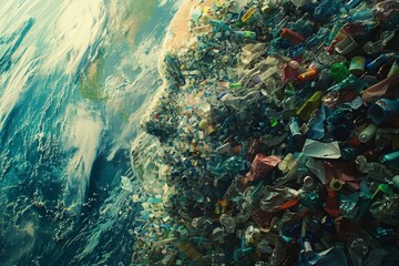 Globally impactful view of earth with overwhelming plastic pollution, highlighting environmental concerns and the urgency for sustainability