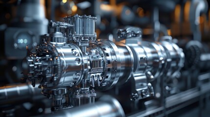 Fototapeta premium A close up of a large, complex machine with many pipes and valves.