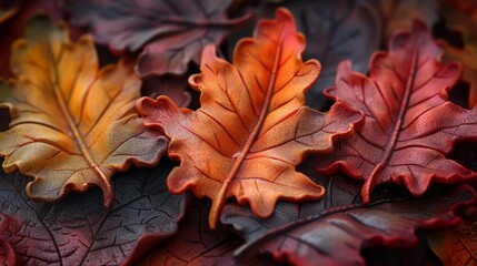Naklejka na ściany i meble A close up photograph of a handful of colorful autumn leaves