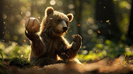 poster of a bear with a baseball in his hand