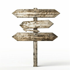 Wooden signs in different directions on a white background
