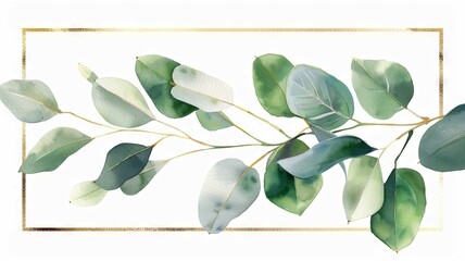 Verdant Eucalyptus Watercolor Bundle: Tender with Gold Frame