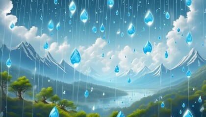 雨の雫が降る自然の風景