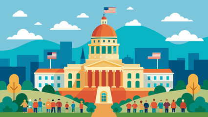 Fototapeta premium The majestic state capitol building stands tall as a symbol of our nations history while crowds gather to celebrate our present and look towards the. Vector illustration