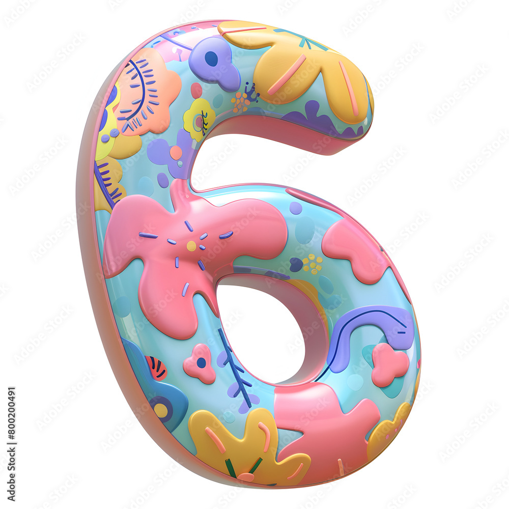 Aufkleber the number 6 is a colorful, flowery design. it is a fun and playful way to represent the number . ge