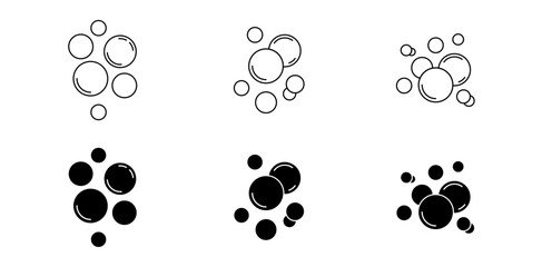 Bubble icon set. Soap foam, oxygen bubble, effervescent effect line icons set.