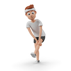 Male character performs physical exercise while standing on one leg