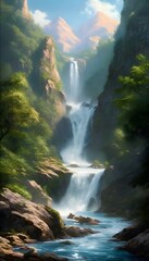 Landschaft Sommer Berg Wasserfall. Wallpaper für Telefon.