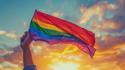 rainbow flag on sky background