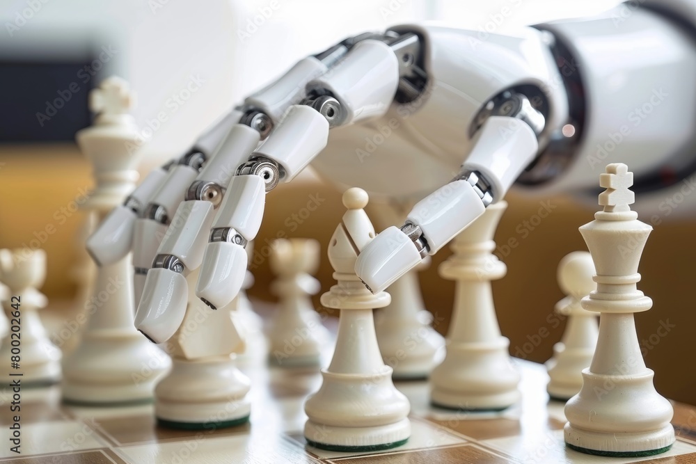 Aufkleber close up view of an artificial intelligence robot s hand involved in a strategic chess game
