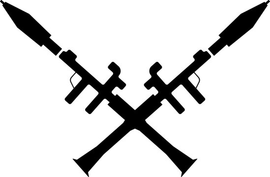 Two crossed rocket-propelled grenade vector illustration. Weapon. Transparent background