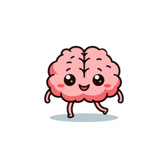 simple cute brain cartoon character kawaii vector illustration template design