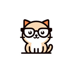 simple cute cat with eyeglass cartoon character vector illustration template design