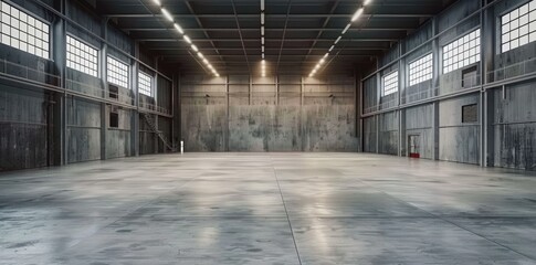 Large empty factory space with concrete floor