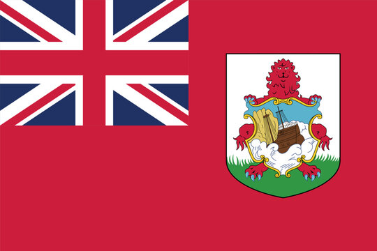 Flag of Bermuda. Bermuda red flag with coat of arms and flag of Great Britain. State symbol of the overseas territory of Bermuda.