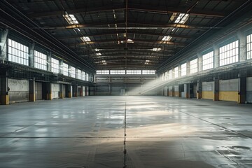 Obraz premium Large empty warehouse with glossy concrete floor