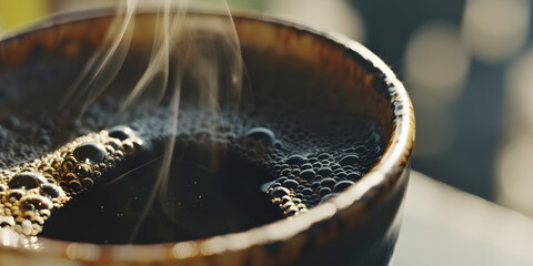 Closeup de uma xícara de café fumegante