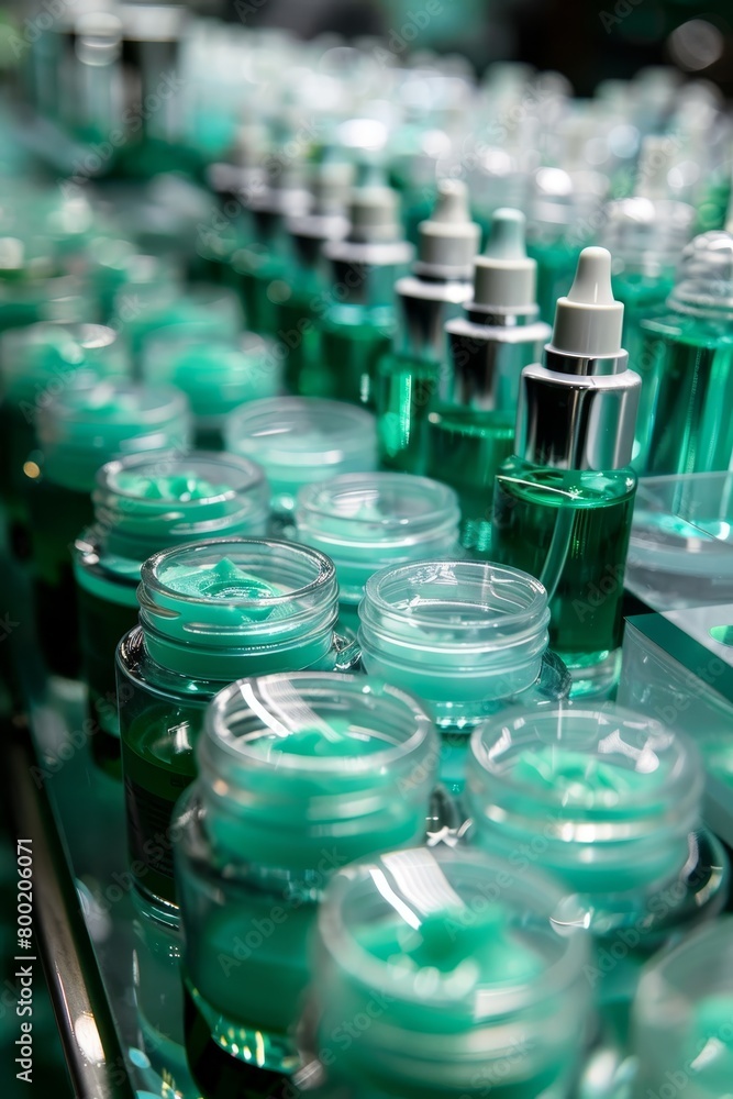 Poster efficient bottled cosmetic production line in a standardized factory environment for optimal results
