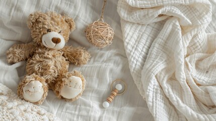 Brown teddy bear on a white bed sheet backgrounds