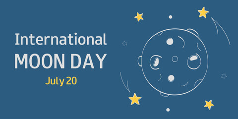 International Moon Day background. Template for banner, card, poster. July 20. Vector illustration. 