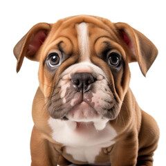 Fototapeta premium A photo of an English Bulldog puppy with big eyes and a wrinkled face.