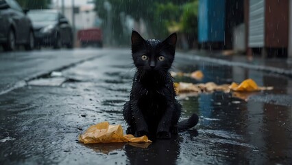 black cat on the street