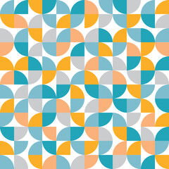 Vector bauhaus seamless pattern with abstract geometric design. Background in blue, yellow and orange