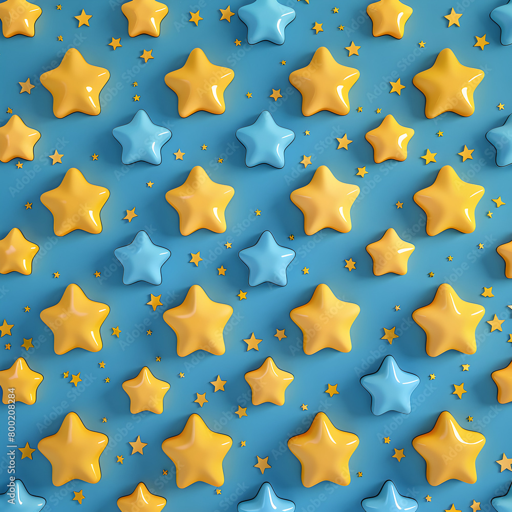 Aufkleber a pattern of yellow and blue stars on a blue background. the stars are made of plastic and are arran