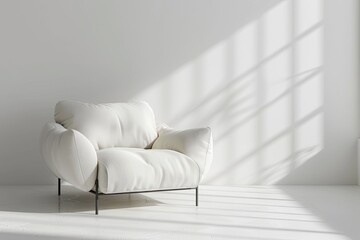 An armchair sofa shines against a seamless white backdrop
