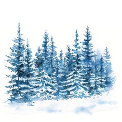 Watercolor illustration of a snowy forest scene quiet and pristine white