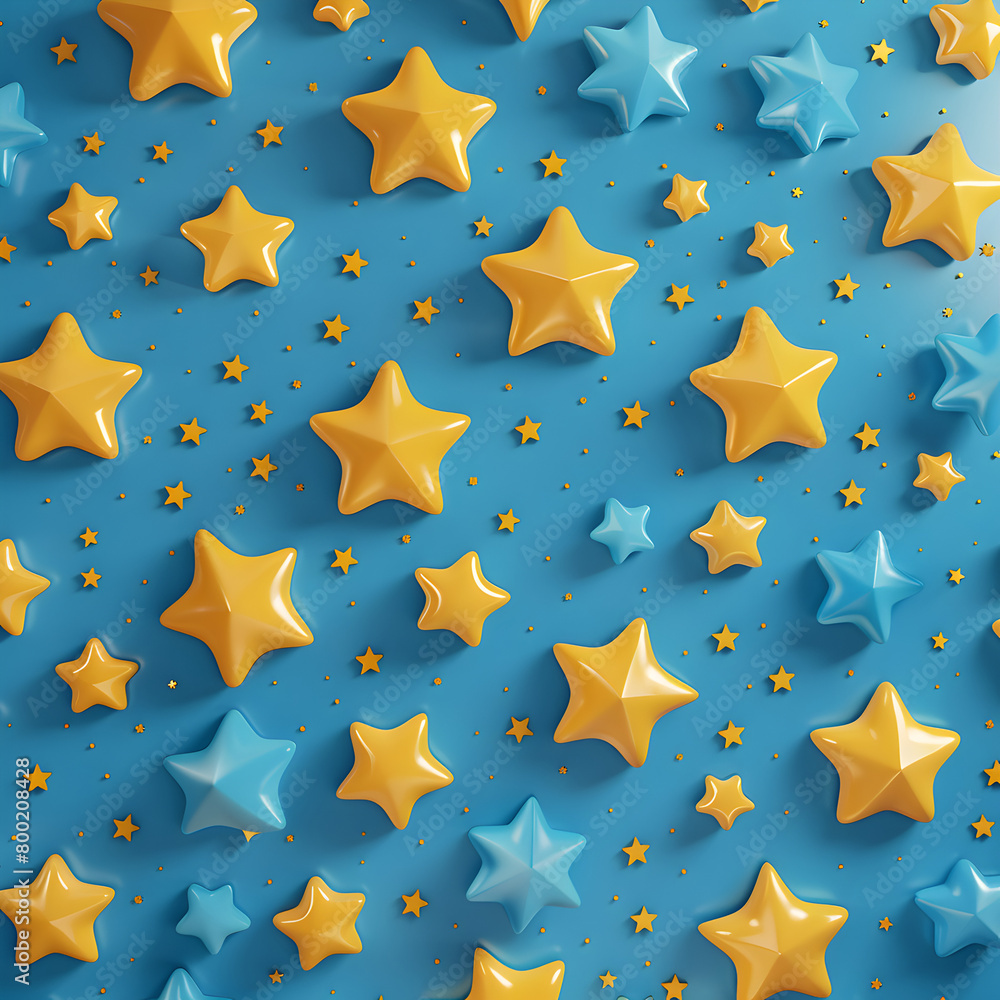 Aufkleber a pattern of yellow and blue stars on a blue background. the stars are made of plastic and are arran