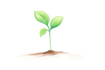 Obraz premium A young, vibrant green seedling standing upright, its delicate leaves unfolding, set against a pure white background to symbolize new beginnings and the potential of life. cartoon drawing, water color