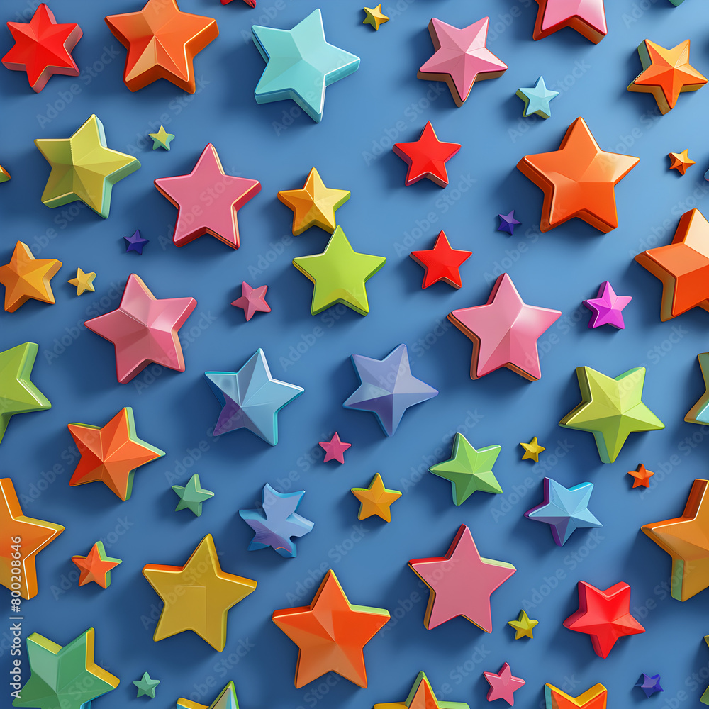 Aufkleber a colorful array of stars are scattered across a blue background. the stars are of various sizes and